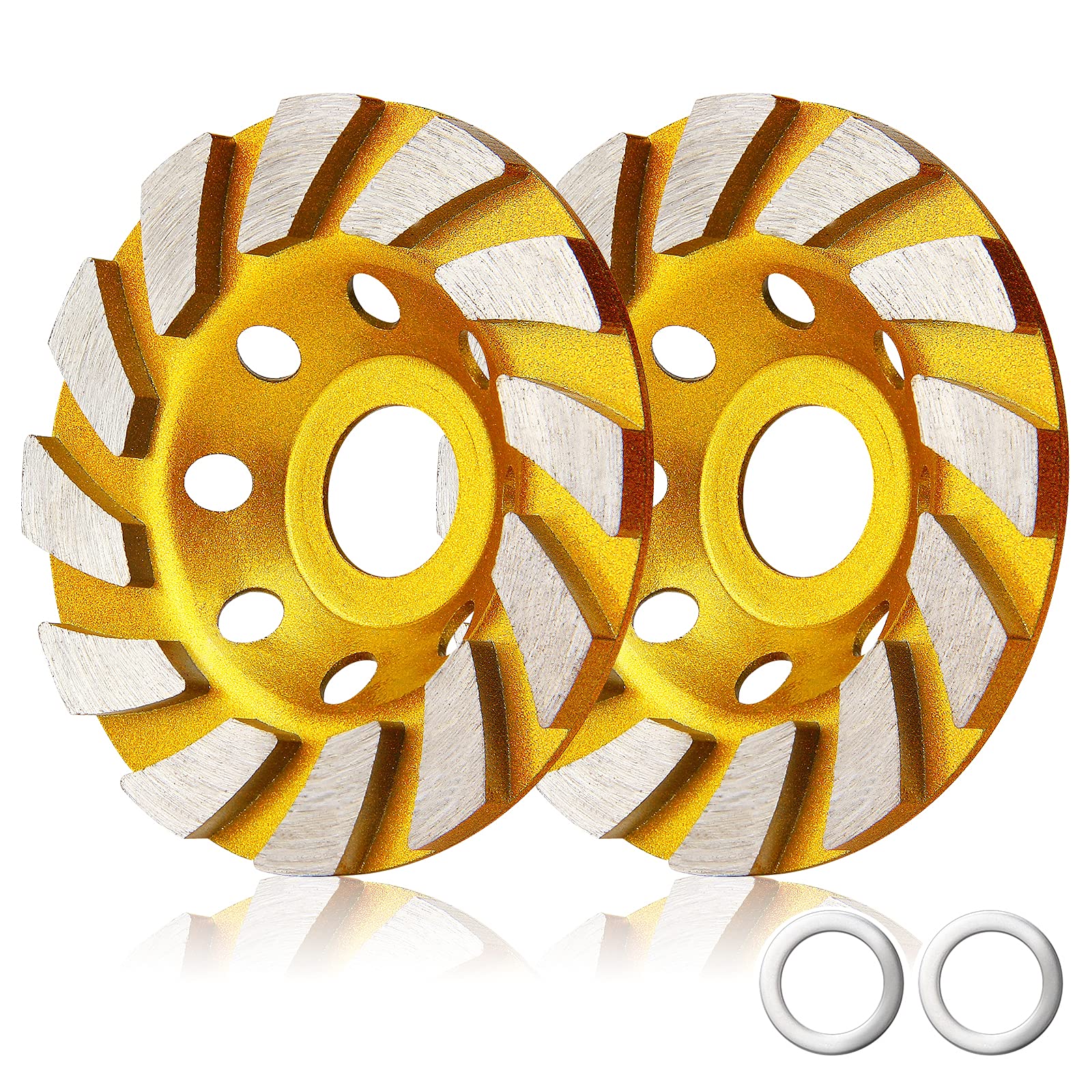 Tanzfrosch 2 Pack 4 inch Diamond Cup Grinding Wheel 12-Segments Heavy Duty Turbo Row Grinding disc for Angle Grinder Polishing and Cleaning Concrete Granite Marble Stone Rock Cement